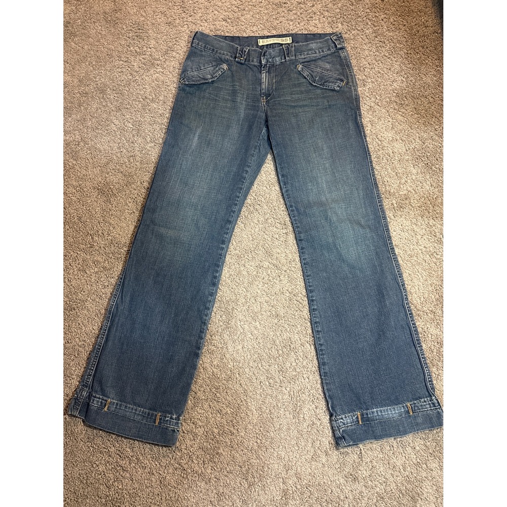 Y2K Express Precision Fit Wide Leg Jeans Womens 8 Medium Wash Cotton Denim